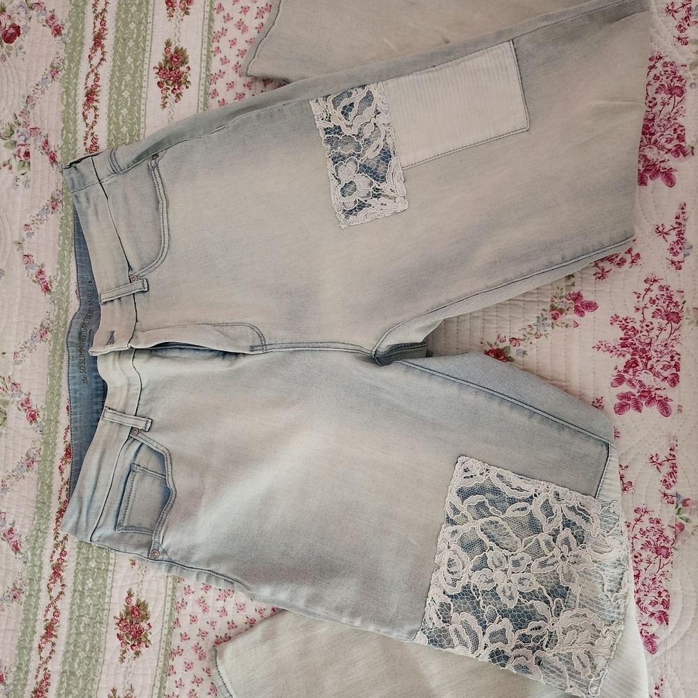 Chico's Light Blue Boyfriend Jeans with Lace Details
